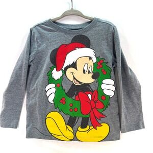 Old Navy Disney Mickey Mouse Christmas Long Sleeve Shirt Gray Toddler 3T‎